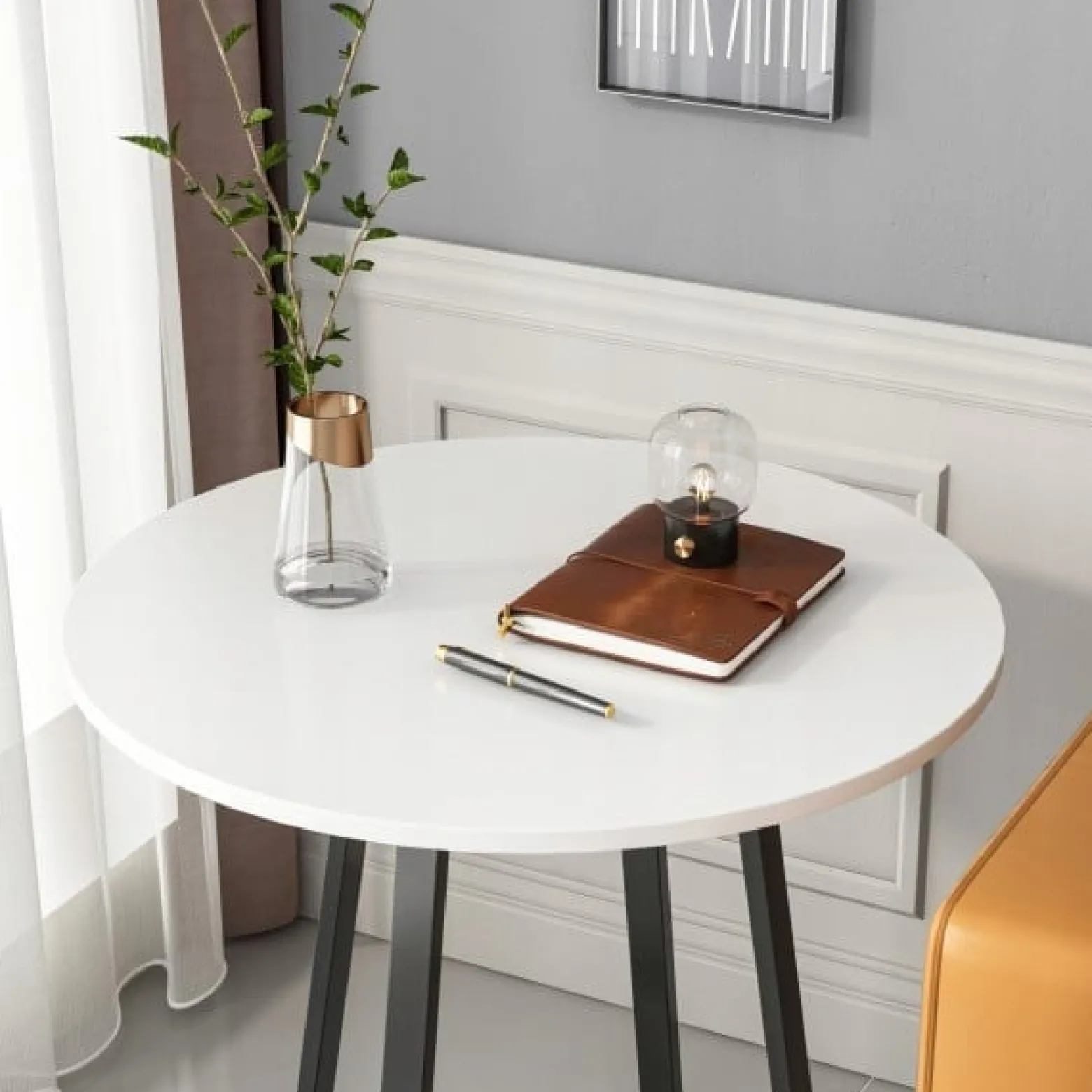 Stolik kawowy okrągły loft biały 80 cm