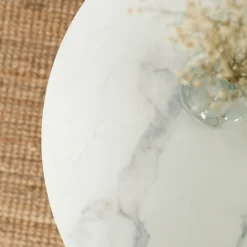 Stolik Kawowy Okrągły Loft Biały Marmur Mały Ława Okrągła Biała Mała AGNES