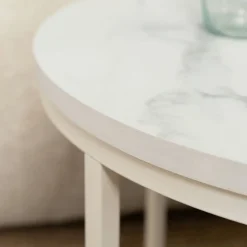 Stolik Kawowy Okrągły Loft Biały Marmur Mały Ława Okrągła Biała Mała AGNES