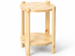 Stolik kawowy Porta okrągły 40 cm z litego drewna z półką, kolor sosnowy