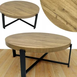 Stolik kawowy salonu sypialni okrągły fi80cm industrialny loft SK124D dąb