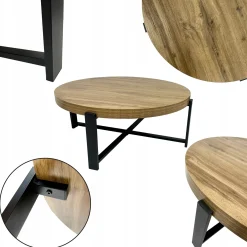 Stolik kawowy salonu sypialni okrągły fi80cm industrialny loft SK124D dąb