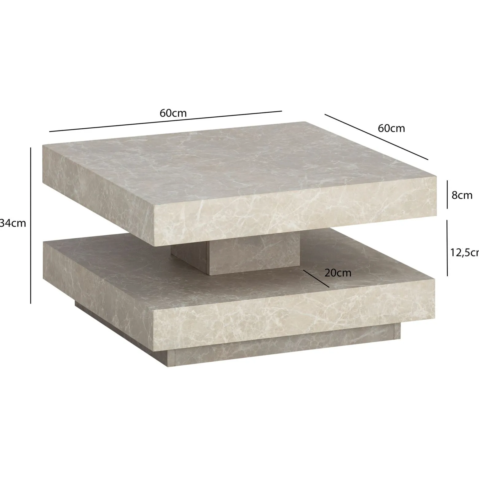 Stolik Kawowy 60x60x34 cm z Półką Nowoczesny Design MDF do Salonu