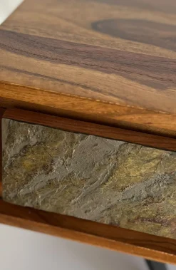 Stolik Kawowy z Drewna Sheesham 115 cm 2 Szuflady Półka Metal Czarny