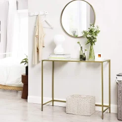 Stolik konsola glamour szklany blat złota metalowa rama 100x35 cm