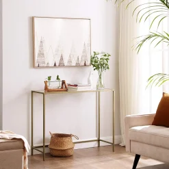 Stolik konsola glamour szklany blat złota metalowa rama 100x35 cm