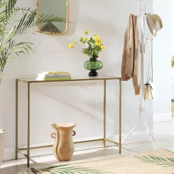 Stolik konsola glamour szklany blat złota metalowa rama 100x35 cm