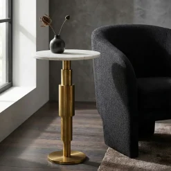 Stolik marmurowy, dekoracyjny, do salonu, sofa, pomocniczy, metalowy, Alu