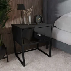 Stolik nocny BLANCO LOFT czarny połysk uchwyt kryształ