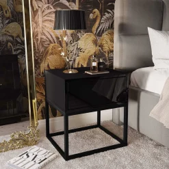 Stolik nocny BLANCO LOFT II czarny stelaż czarny połysk