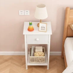 Stolik nocny komoda szafka z szufladą półką biały do sypialni salonu 38 cm