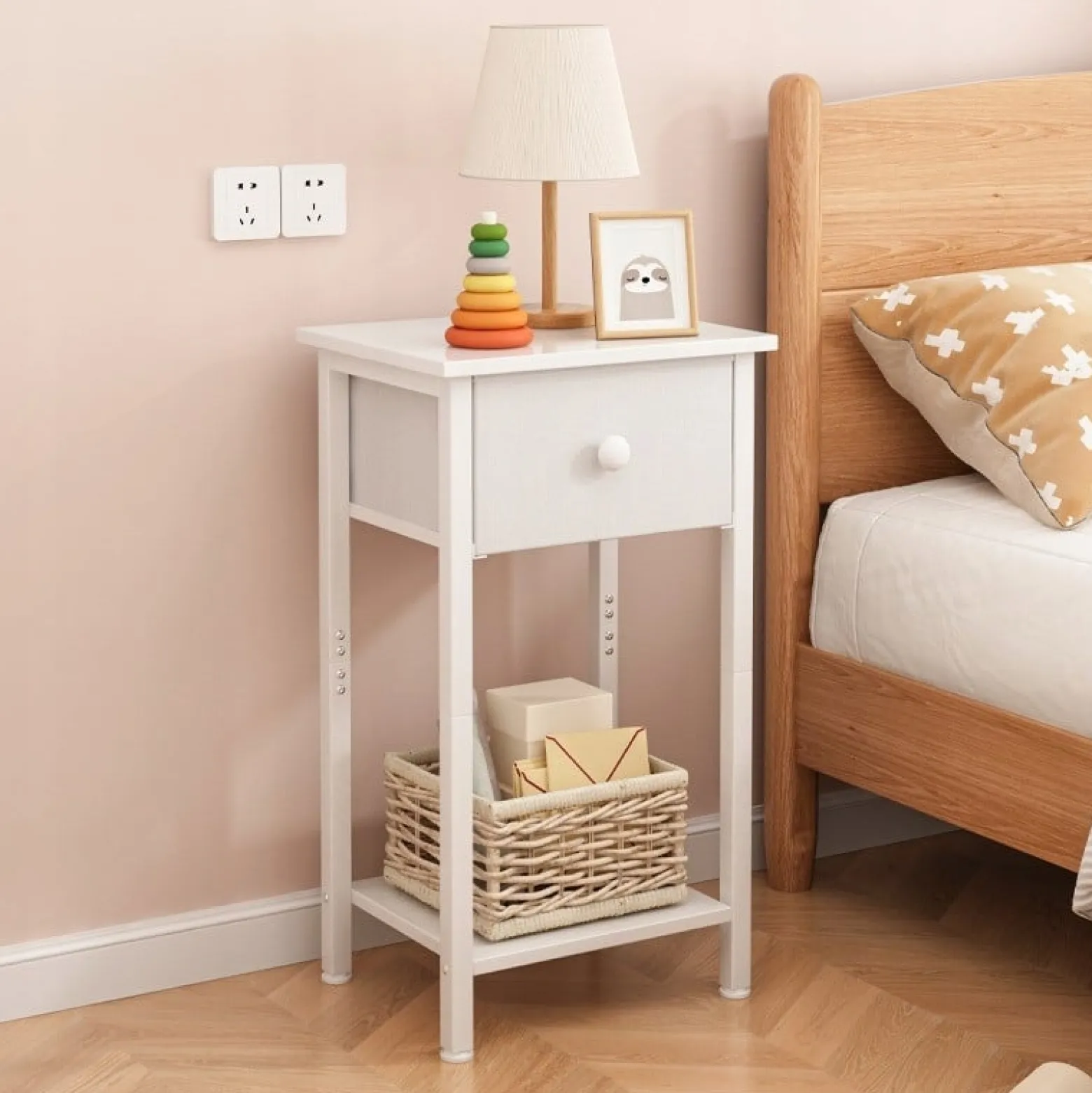 Stolik nocny komoda szafka z szufladą półką biały do sypialni salonu 38 cm