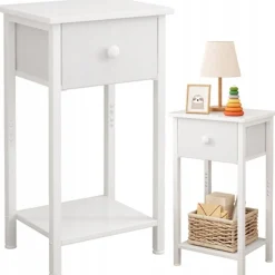 Stolik nocny komoda szafka z szufladą półką biały do sypialni salonu 38 cm