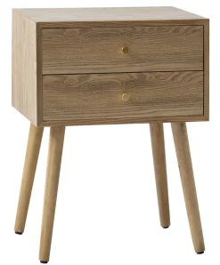 Stolik nocny z 2 szufladami z naturalnego drewna
