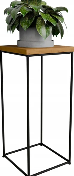 Stolik pomocniczy Druciany Kwietnik 20x20x40 Loft Czarny+Dąb Lancelot