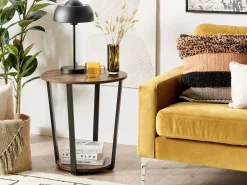 Stolik pomocniczy okrągły 50 cm MDF ciemne drewno