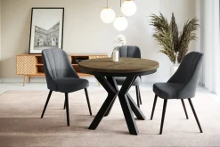Stół rozkładany okrągły LOFT 100/176 dąb Lefkas/czarny