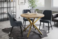 Stół rozkładany okrągły LOFT LITE 90/166 dąb Craft/złoty