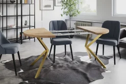 Stół rozkładany okrągły LOFT LITE 90/166 dąb Craft/złoty