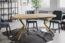 Stół rozkładany okrągły LOFT LITE 90/166 dąb Craft/złoty