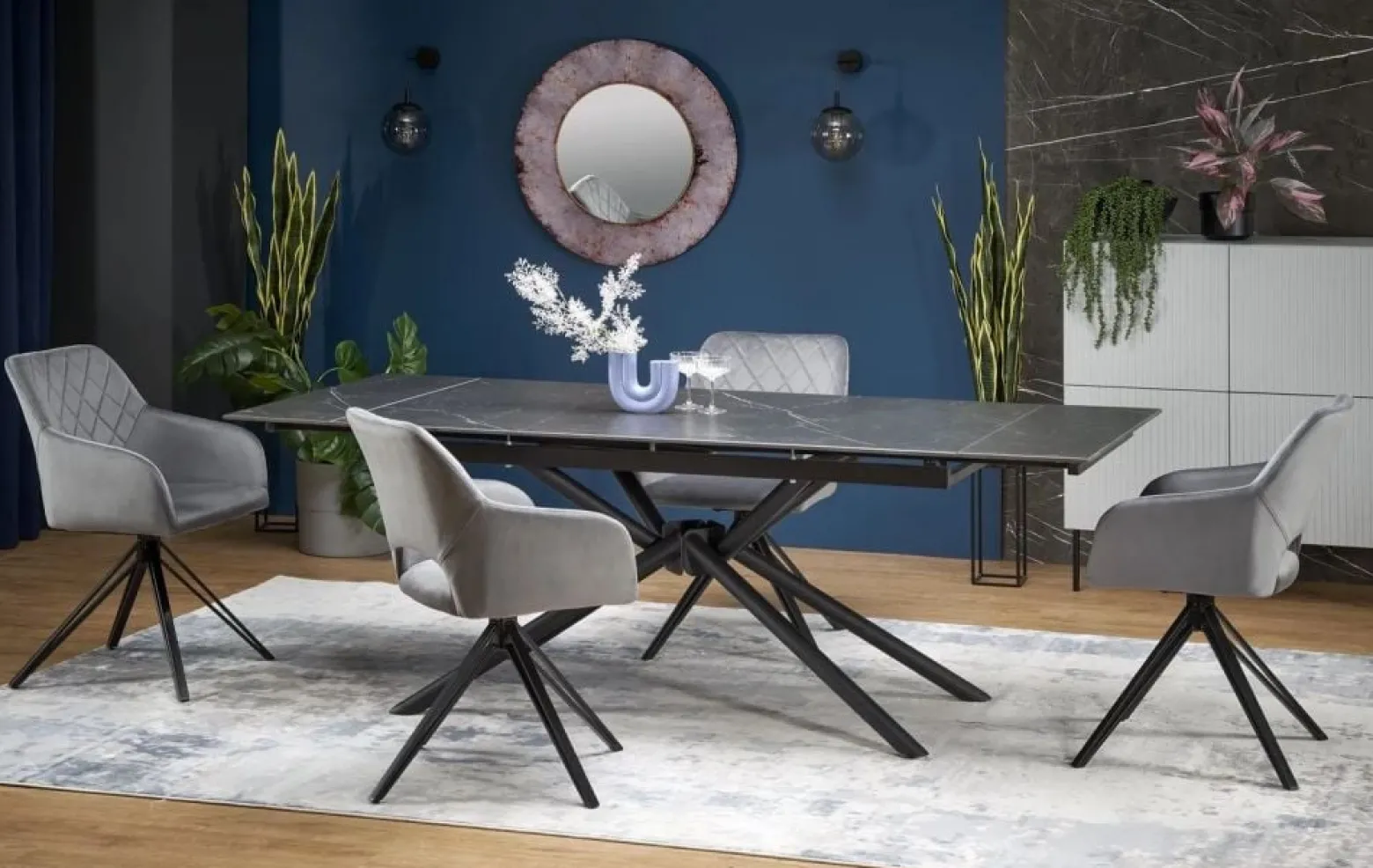 Stół rozkładany VITORINO 160(220)x90 czarny marmur