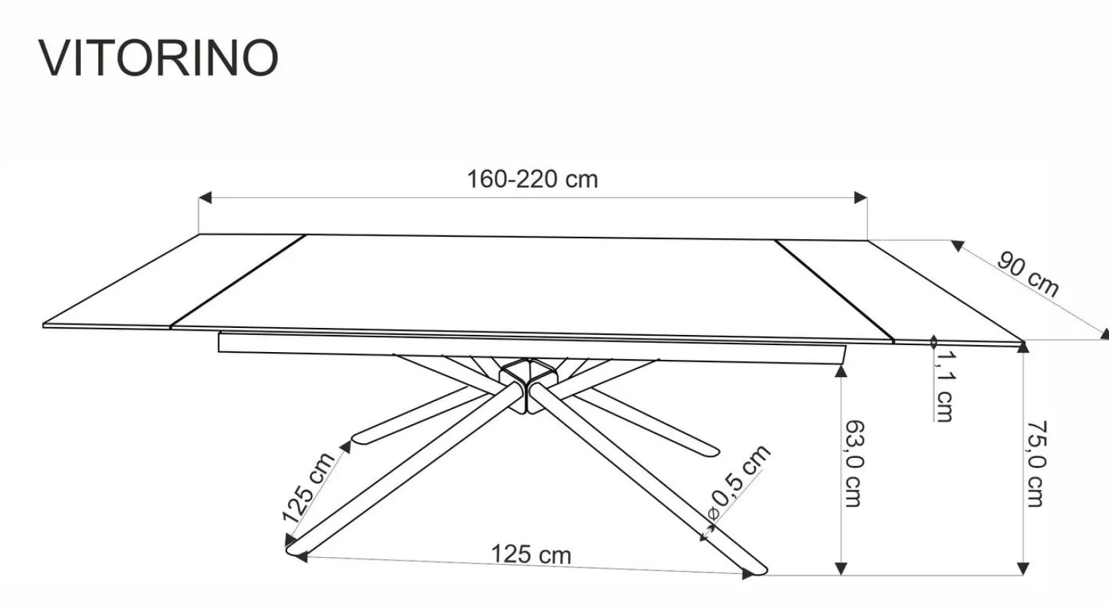 Stół rozkładany VITORINO 160(220)x90 czarny marmur