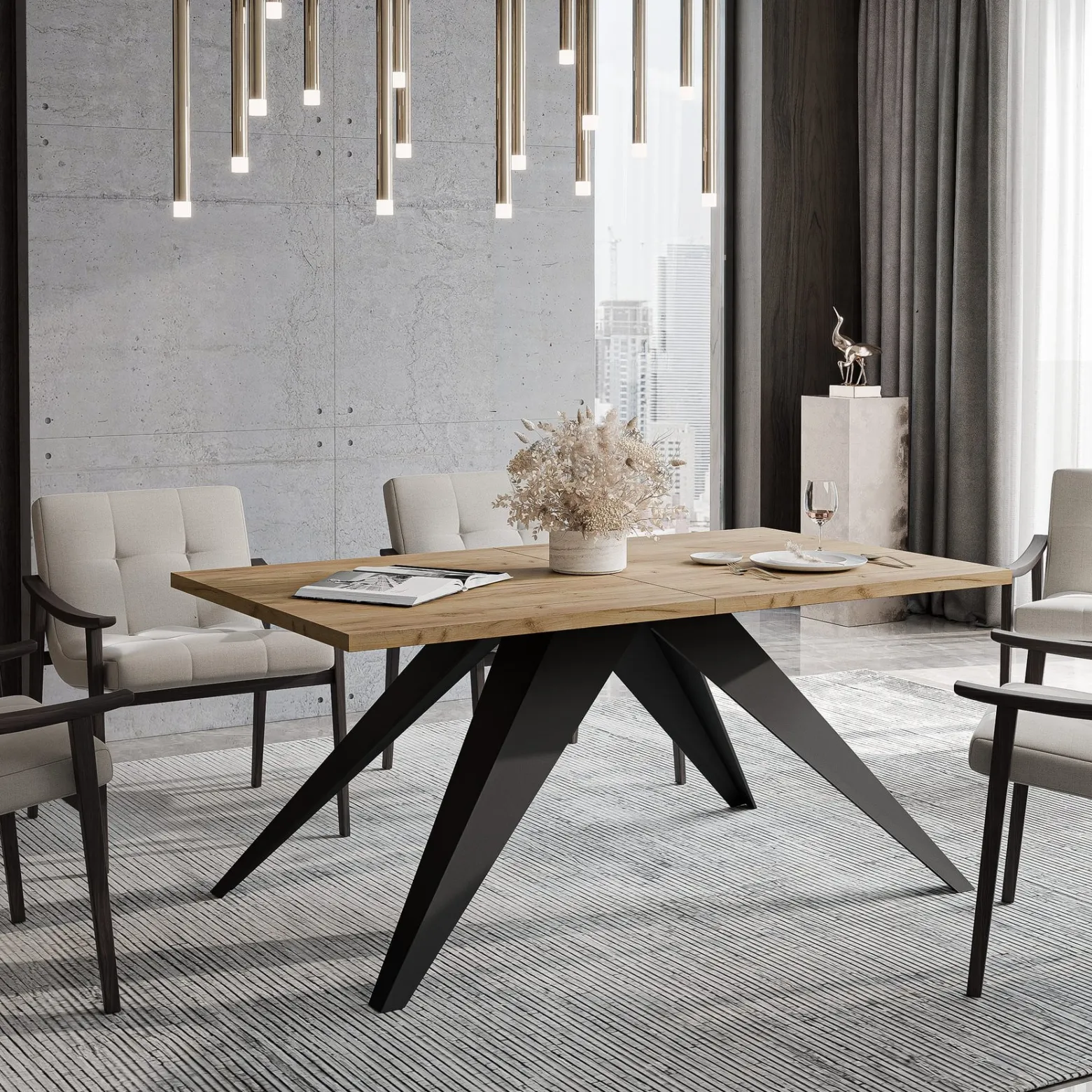 Stół rozkładany XANDRO 140/240 cm - dąb kraft/czarne nogi