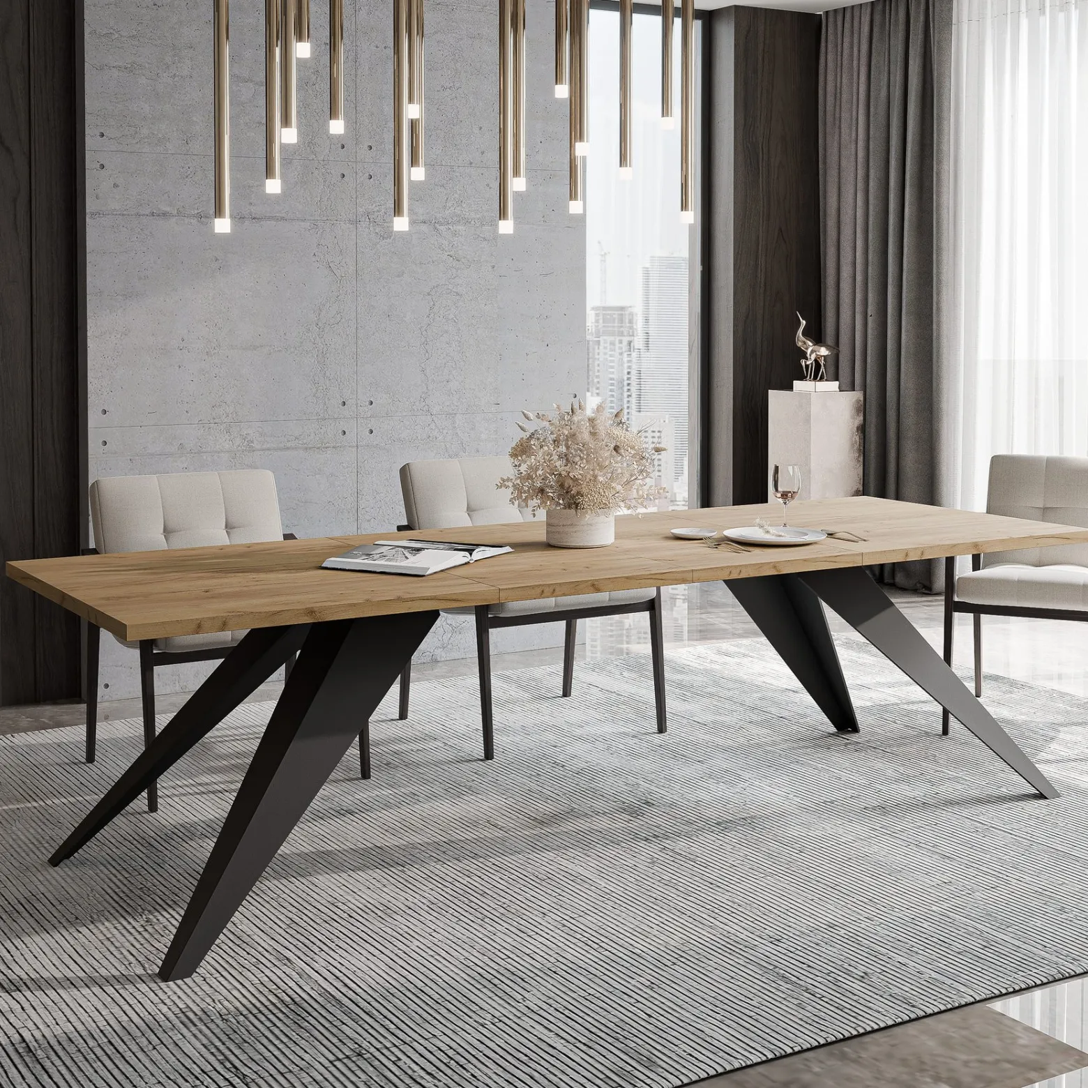 Stół rozkładany XANDRO 140/240 cm - dąb kraft/czarne nogi