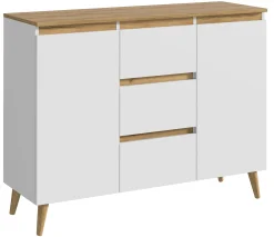 Stylowa komoda Norge 120 Biały-Dąb Craft 3 szuflady