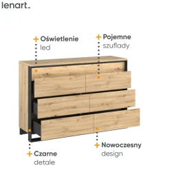 Stylowa komoda QUANT z szufladami i oświetleniem LED dąb artisan