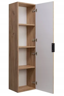 Słupek Łazienkowy 136 cm RYFLE Wiszący FRONT Dąb ZŁOTY Półki