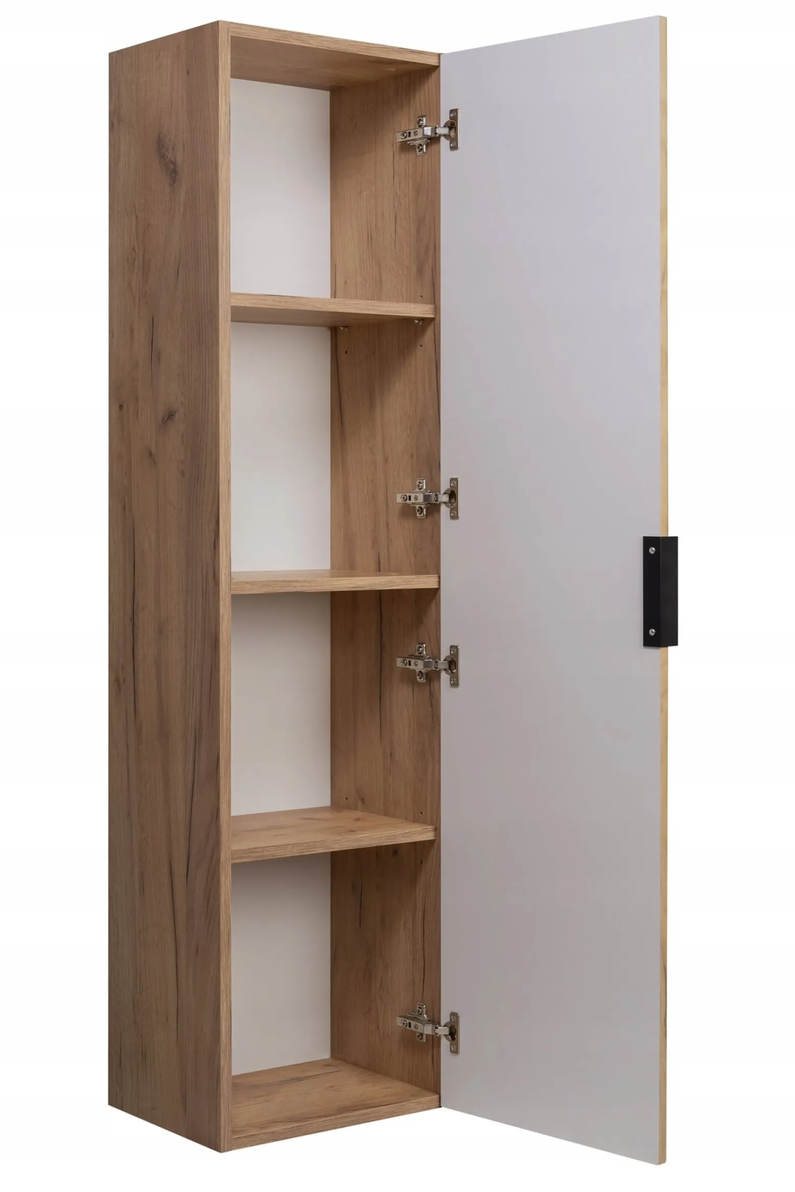 Słupek Łazienkowy 136 cm RYFLE Wiszący FRONT Dąb ZŁOTY Półki