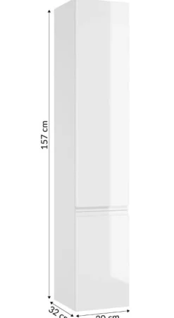 Słupek łazienkowy wiszący biały połysk 157cm, szafka 4 półki bez szuflad