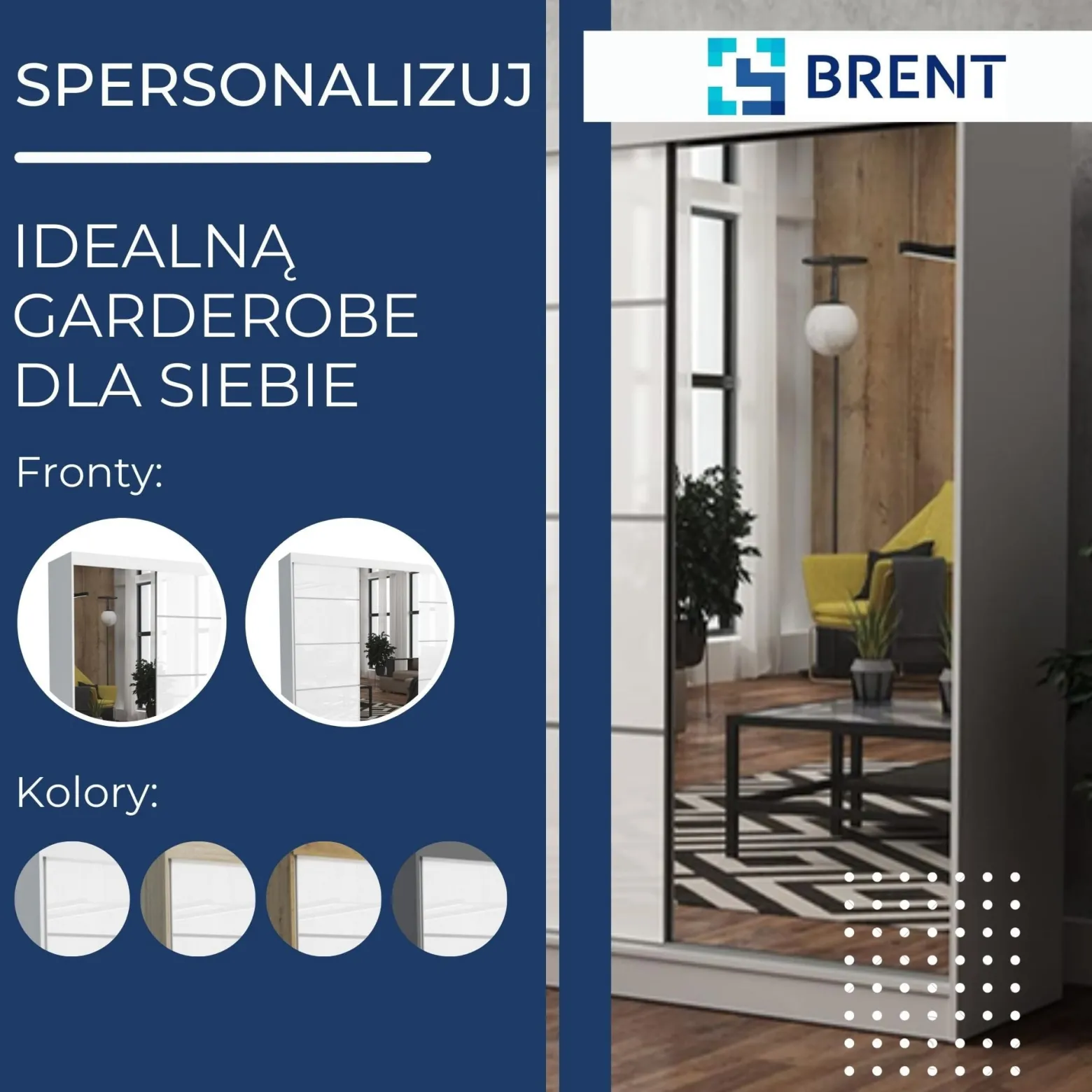 Szafa garderoba przesuwna BRENT 100 cm SUZAN POŁYSK BIAŁY