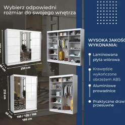 Szafa garderoba przesuwna BRENT 100 cm SUZAN POŁYSK BIAŁY