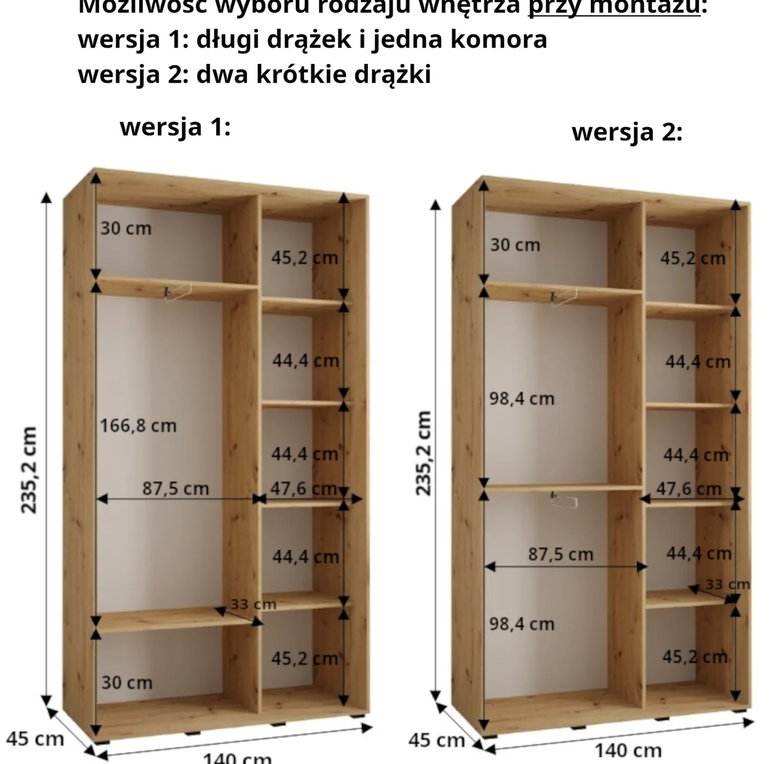 Szafa przesuwna Garderoba LANKO 2 140 gł. 45 biały/artisan