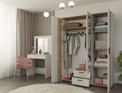 Szafa AVA 150cm z ryflowanym frontem dąb evoke + kaszmir