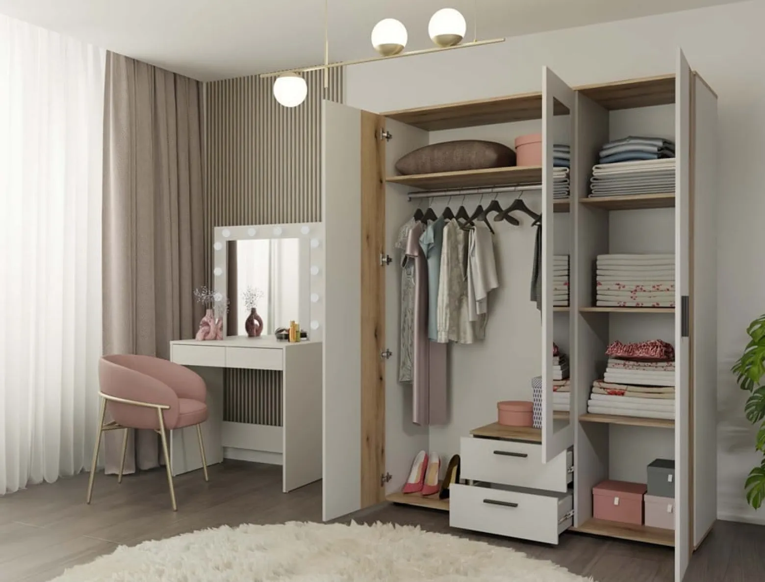 Szafa AVA 150cm z ryflowanym frontem dąb evoke + kaszmir