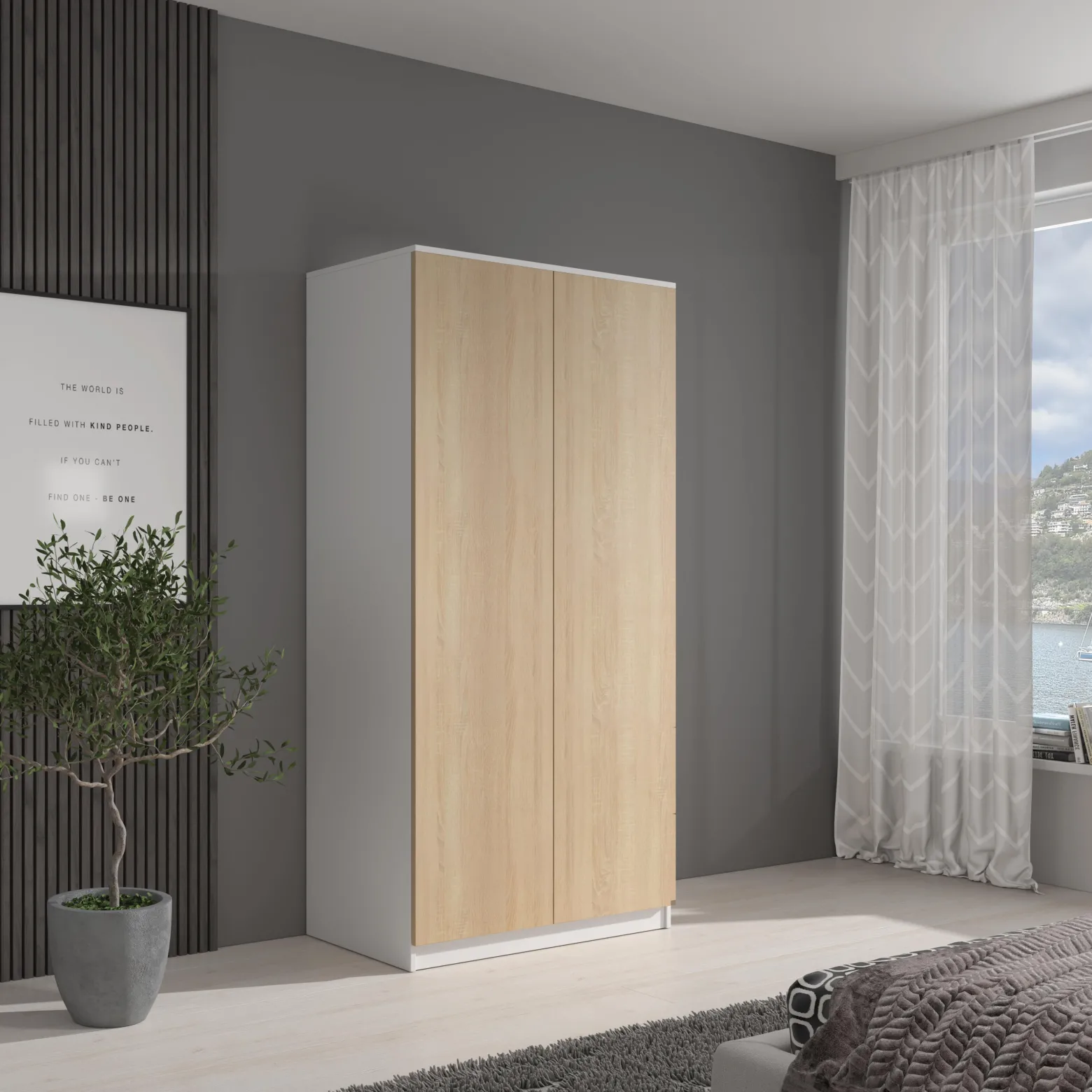 Szafa garderoba CLASSIC - Biała/Dąb Sonoma | 180x90x50 cm