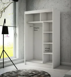 Szafa HOMA z lustrem przesuwna 120 cm - Biała mat