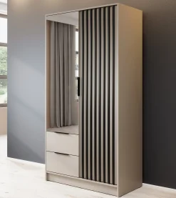 Szafa KELLY z lamelami i lustrem 105 cm - kaszmir