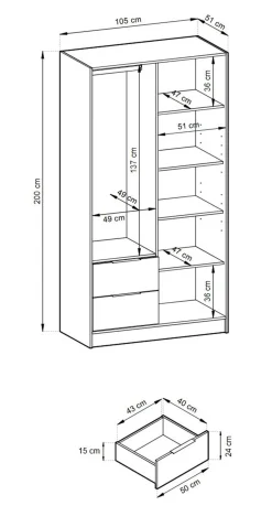 Szafa KELLY z lamelami i lustrem 105 cm - kaszmir