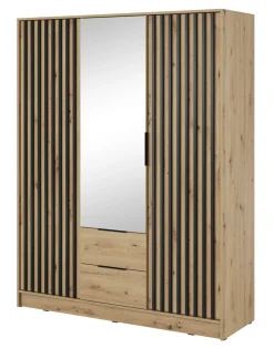 Szafa KELLY z lamelami i lustrem 155 cm - dąb artisan