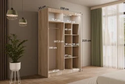 Szafa LED z drzwiami przesuwnymi i lamelami VILANv2 150 x 215 cm
