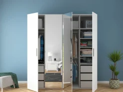 Szafa modułowa Flex 200 cm z drzwiami i lustrem biały połysk
