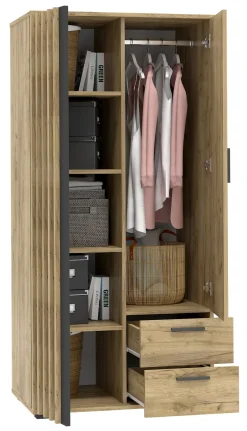 Szafa Montana 85 cm z lamelamI - dąb craft/czarny | nowoczesna