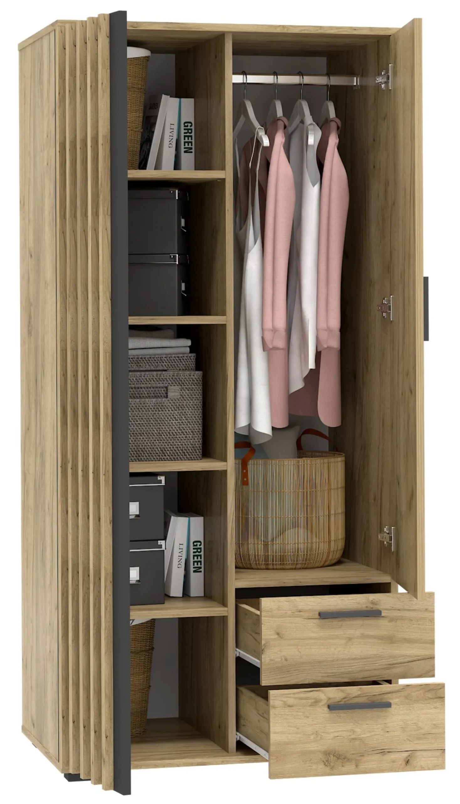 Szafa Montana 85 cm z lamelamI - dąb craft/czarny | nowoczesna
