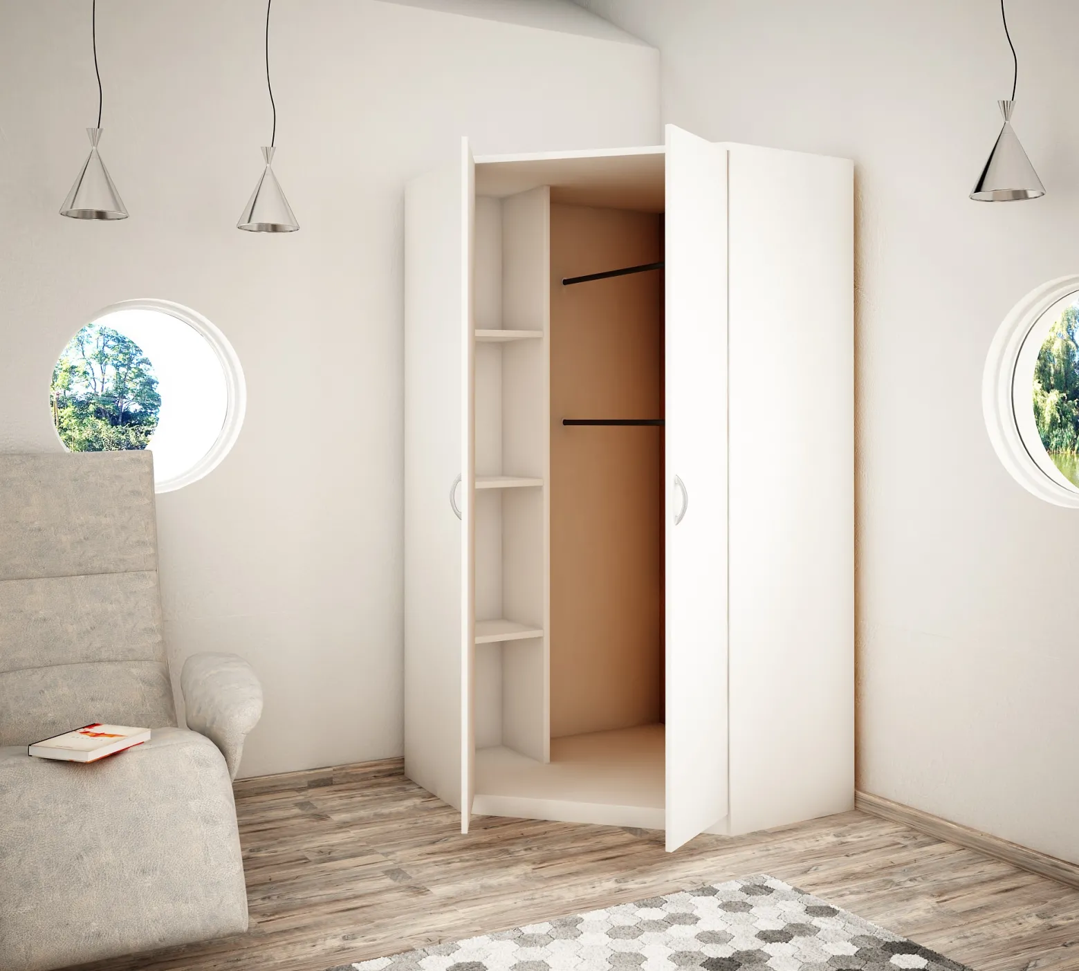 Szafa Narożna z drążkiem i półkami Sz06 Biały 55x106x193 cm Bestseller