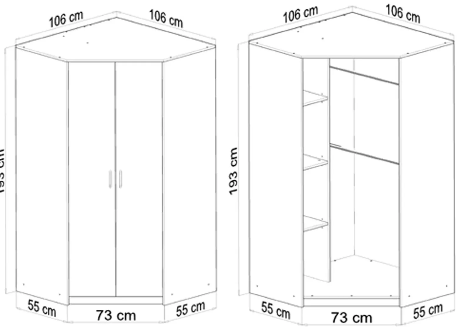 Szafa Narożna z drążkiem i półkami Sz06 Biały 55x106x193 cm Bestseller
