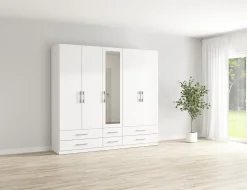 Szafa pięciodrzwiowa Herford 226 cm z lustrem i 6 szufladami biała